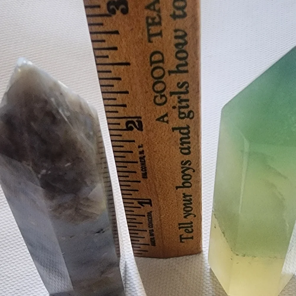1 Blue Calcite And 1 Fluorite  Tower # 1 Natural And Authentic